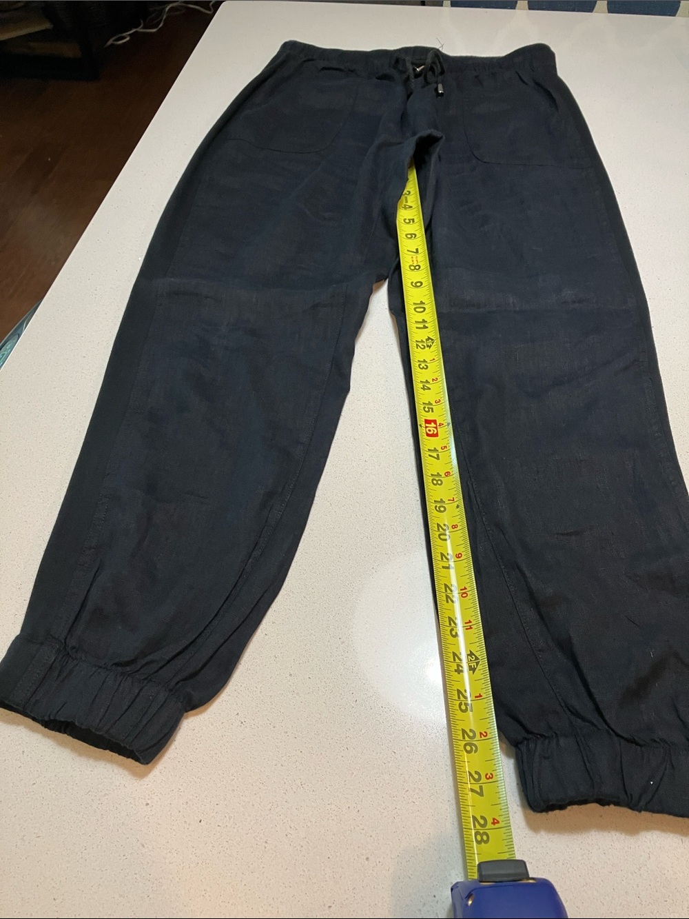 Rachel Zoe Black 100% Linen Ankle-Length Drawstring Jogger Pants size Medium